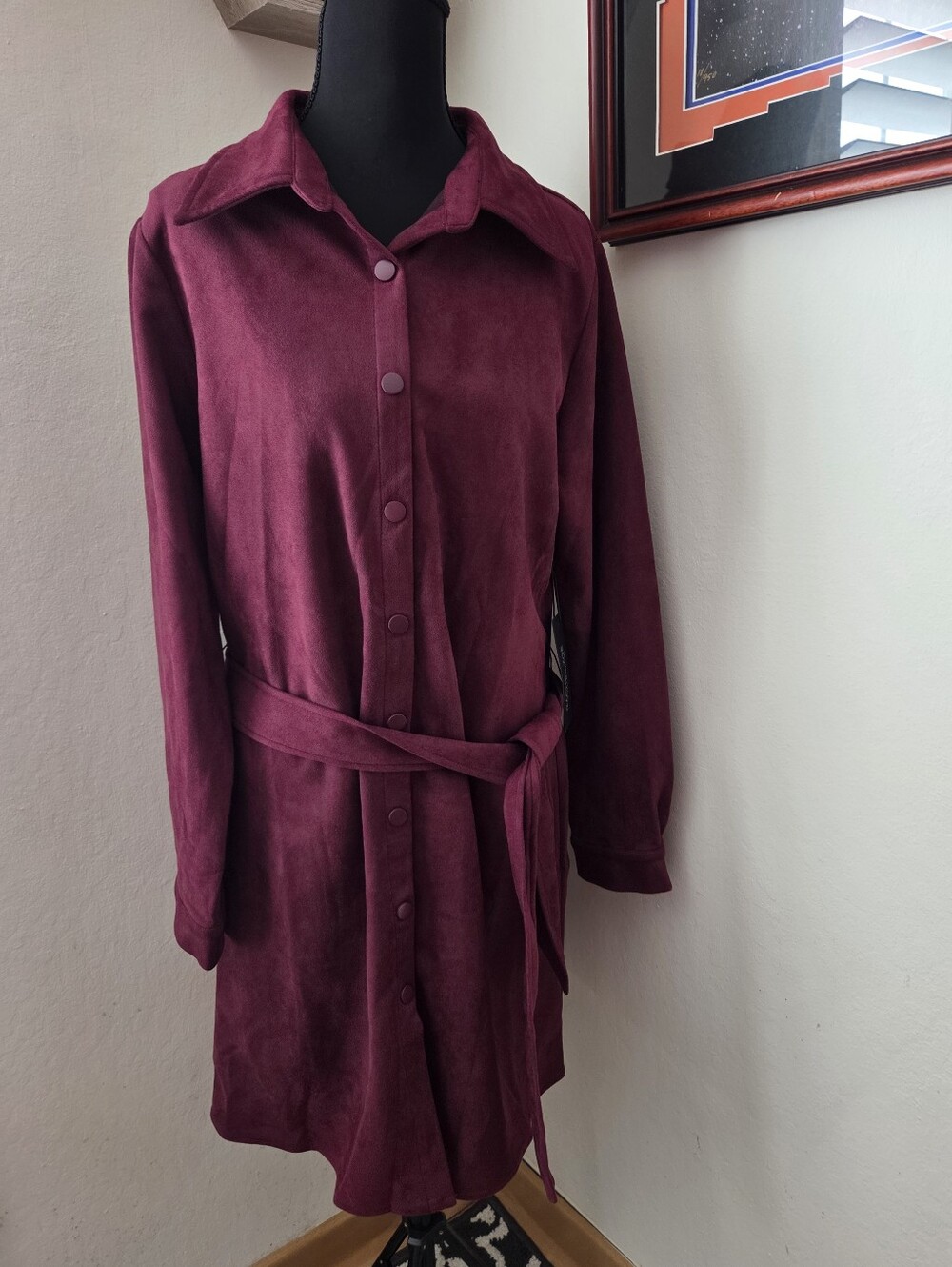 Rachel Zoe Burgundy Faux Suede Belted Trench Coat Fall Winter Minimalist Large